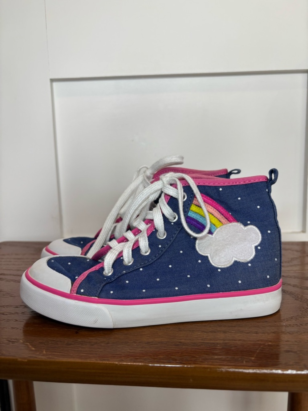 Gymboree Navy High-Top Sneakers with Rainbow and Pink Trim polka dots - Picture 10 of 12